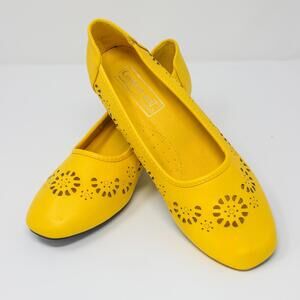 Beacon Bright Yellow Women’s Comfort Flats Laser Cut Florals Lightweight Slipons